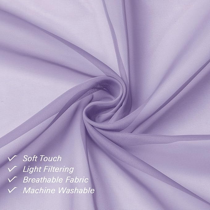 Lecloud Lavender Sheer Kitchen Curtains 54 Inch Length 2 Panels, Double Rod - Image 8