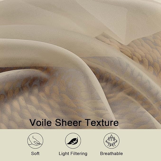 Sheer Taupe Curtains for Bedroom Living Room 90 Inches Long 2 Panels Set - Image 3
