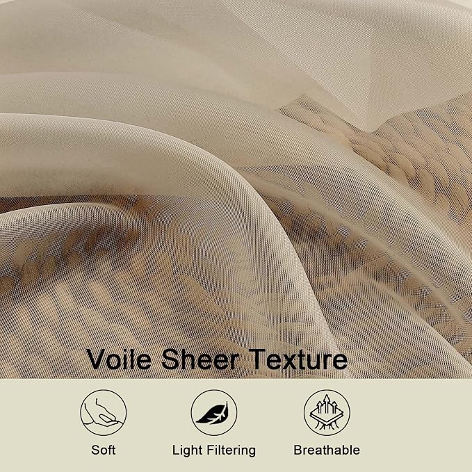Sheer Taupe Curtains for Bedroom Living Room 54 Inch Length 2 Panels Set - Image 3
