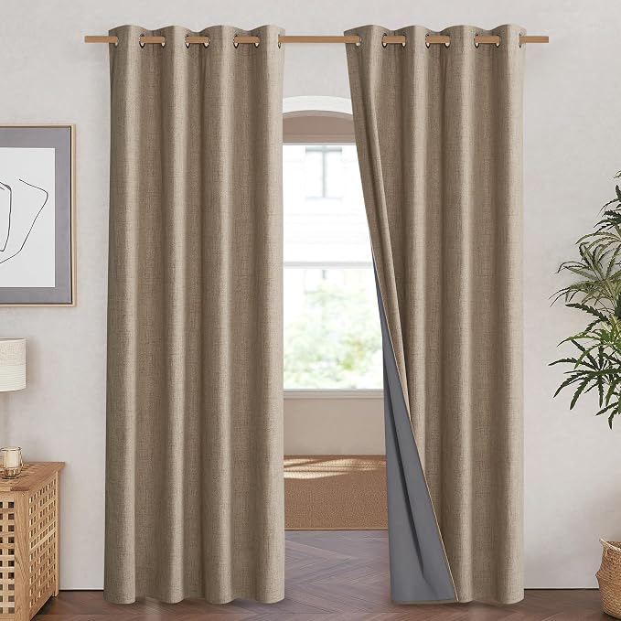 NICETOWN Burlap Vintage Open Linen Weave Flax Thermal Curtains, 100% Blackout - Image 2