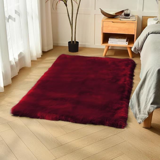 duduta Burgundy Faux Fur Rug 3x5 ft by duduta