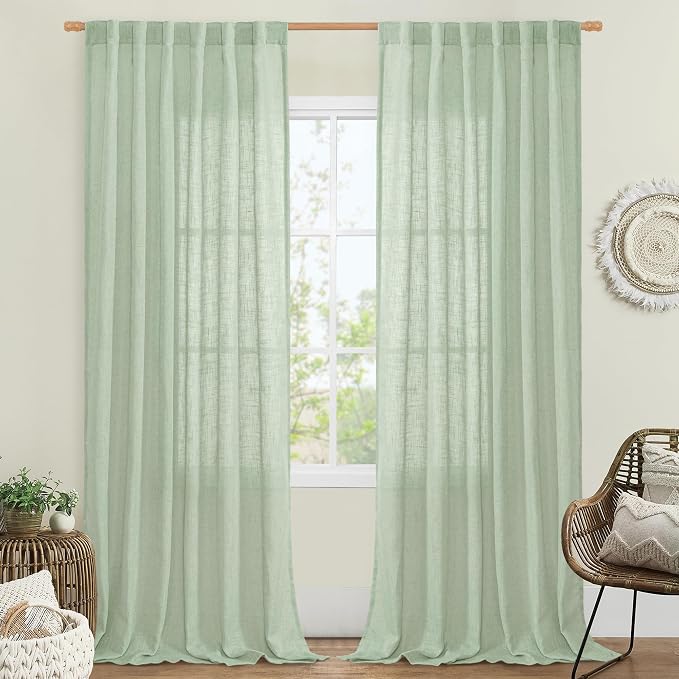 LAMIT Sheer Linen Curtains for Living Room, Back Tab and Rod Pocket Curtains by LAMIT