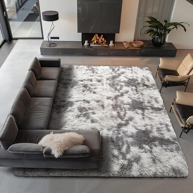 Ophanie Tie-Dyed Grey&White 8x10 Area Rugs by Ophanie
