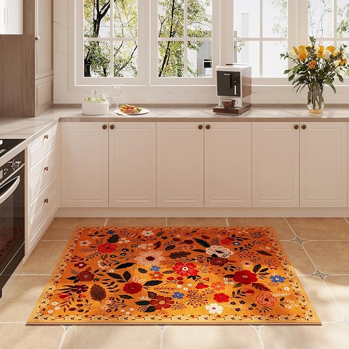 Rugcomf Door Mat Indoor Entrance 2x3 Rug Machine Washable Boho Floral Small - Image 5