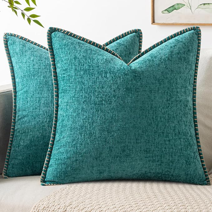 MIULEE Pack of 2 Couch Throw Pillow Covers 18x18 Inch Teal Farmhouse Decorative by MIULEE