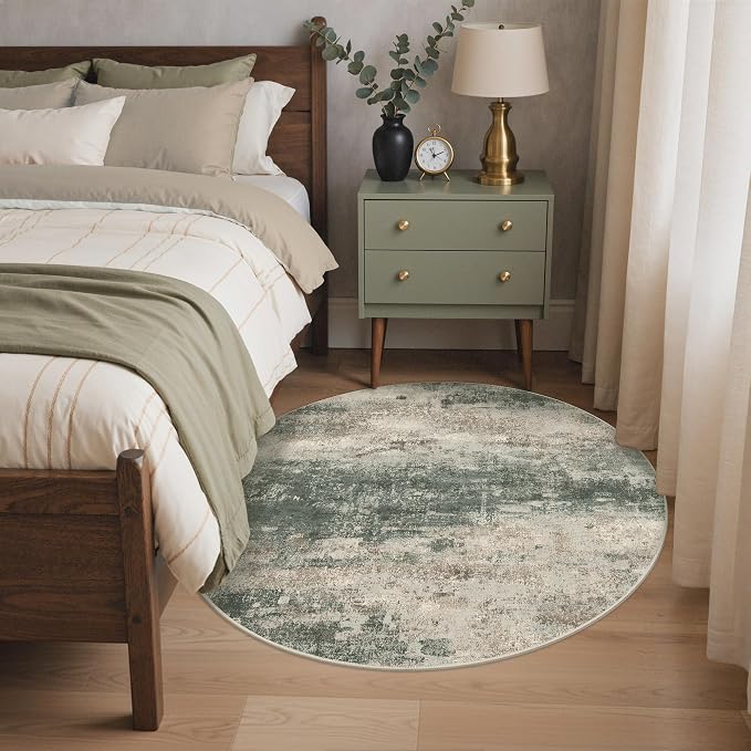 Round Rugs 5FT for Living Room Bedroom, Modern Abstract Machine Washable Circle - Image 3