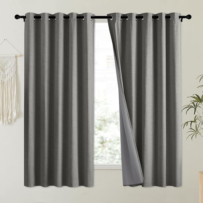 NICETOWN Grizzle Gray Vintage Linen 100% Blackout Curtains - Image 2