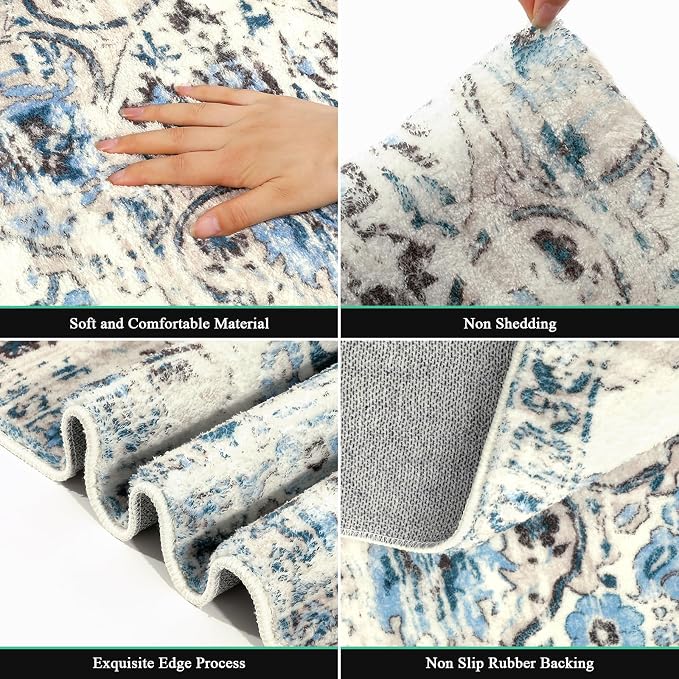 HEBE Hallway Runner Rug 2'x10' Washable Vintage Distressed Area Rugs Non Slip - Image 3