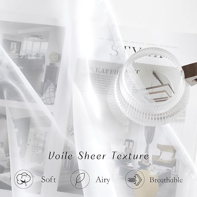 NICETOWN White Sheer Curtains 45 inches Long, Grommet Light Filtering Airy - Image 4