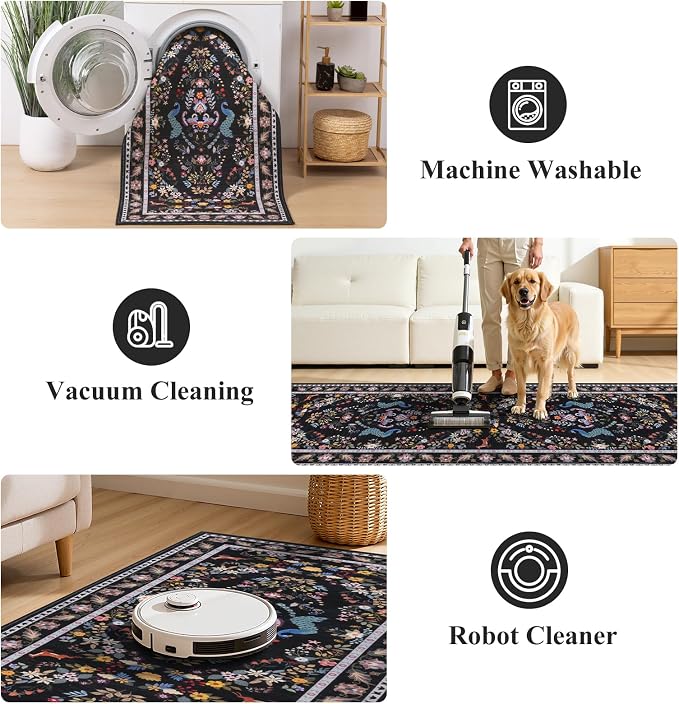 HEBE Washable Hallway Runner Rug 2'x 6' Non Slip Kitchen Rugs Runner, Low Pile - Image 5
