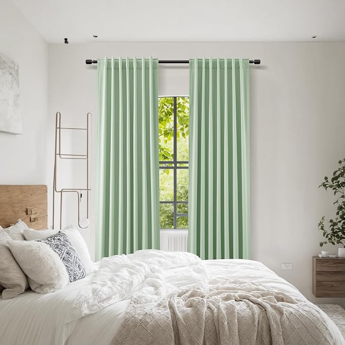 Aqua Green 100% Blackout Linen Curtains 96 Inch Length 2 Panels Set - Image 8