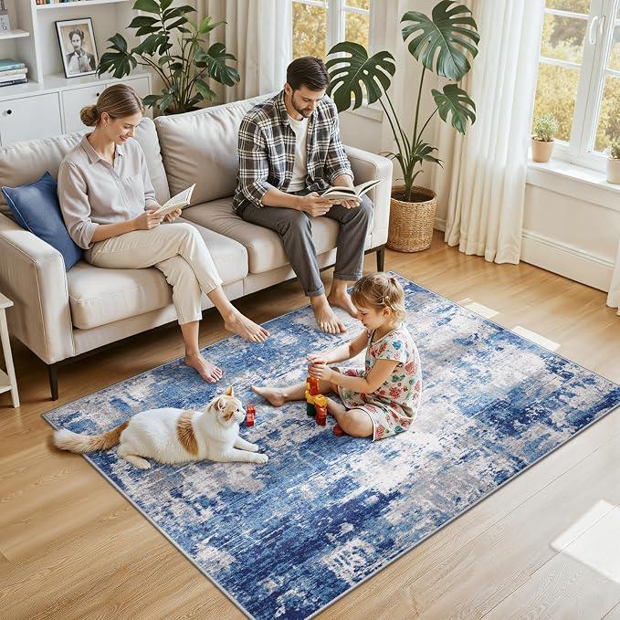 Washable Area Rugs 4'x6' Non-Slip Modern Abstract Soft - Image 2