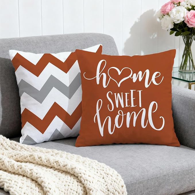 Hexagram Geometric Burnt Orange Pillow Covers 20x20 Set of 4, Decorative - Image 2