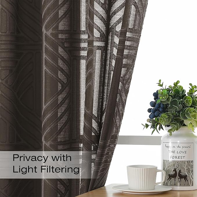 Simplebrand Chocolate Sheer Curtains 72 Inch Length 2 Panels - Image 2
