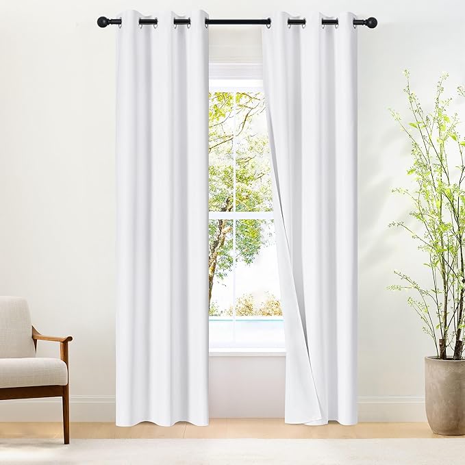 NICETOWN 100% Blackout Window Curtain Panels 84" Length, Snow White, 34 inches by NICETOWN