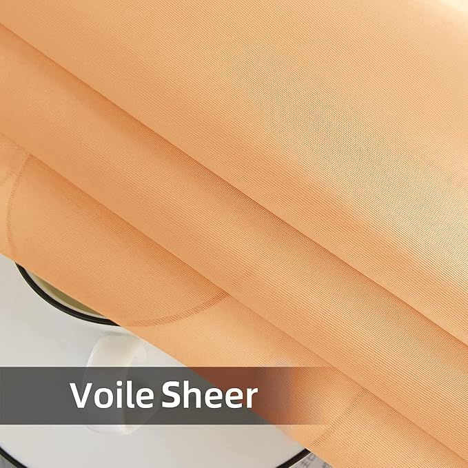 youleyar Solid Sheer Rod Pocket Curtain Voile Draperies 2 Panels White Beige - Image 6