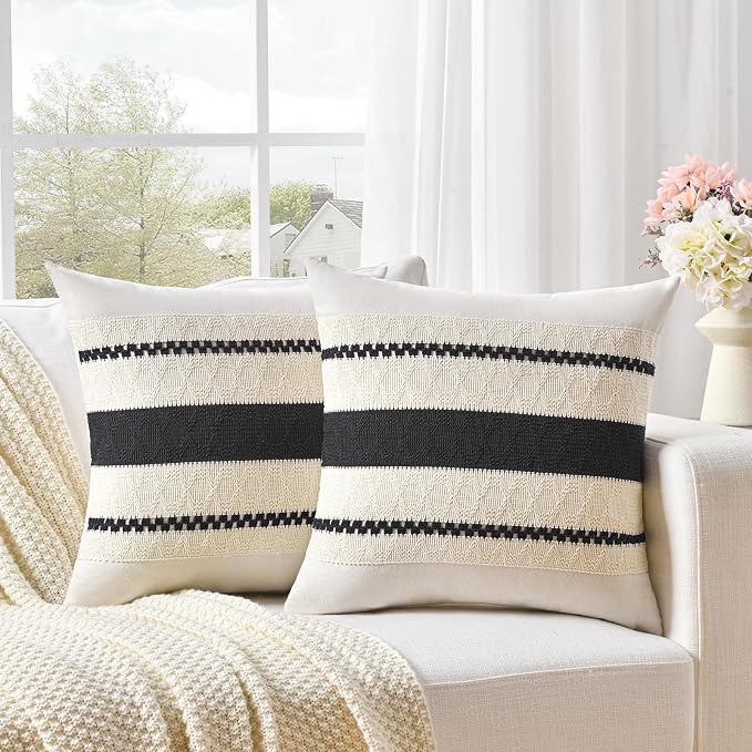 Fancy Homi Set of 1 Boho Black Euro Decorative Throw Pillow Cover 26x26 Inch - Image 2