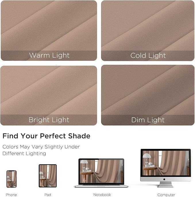 CUCRAF Khaki Blackout Curtains 63 inch Length 2 Panels Set, Rod Pocket Room - Image 4