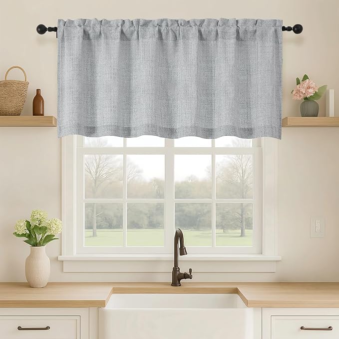 OVZME Grey Valance for Windows, Light Filtering Faux Linen Textured Small by OVZME