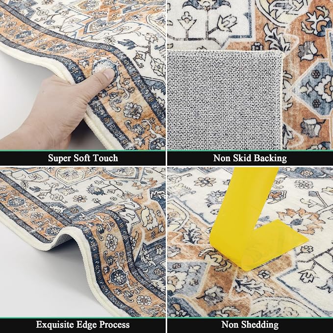 HEBE Hallway Runner Rug 2'x6' Washable Vintage Distressed Area Rugs Non Slip - Image 3
