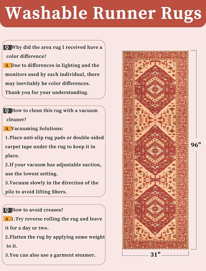 SERISSA Runner Rug for Hallways, Long Boho Rug Vintage Red Hallway Stair Ultra - Image 6