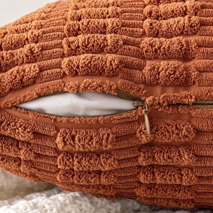 MIULEE Pack of 2 Rust Corduroy Decorative Euro Sham Pillow Covers 24x24 Inch - Image 3