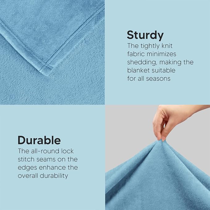Utopia Bedding Soft Fleece Bed Blanket King Size Washed Blue | Microfiber Plush - Image 5