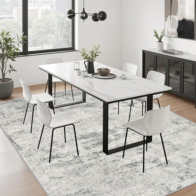 10x12 Area Rug Living Room: Modern Washable Indoor Soft Carpet Gray | - Image 4