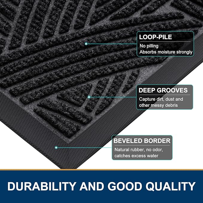 Smiry Front Door Mat Outside Entrance, Heavy Duty Sturdy Natural Rubber Doormat - Image 4