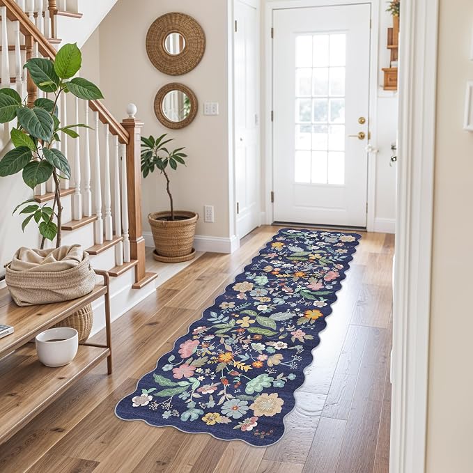 2x6 Hallway Floral Rug Runner: Washable Non Slip Low Pile Area Rug - Image 3