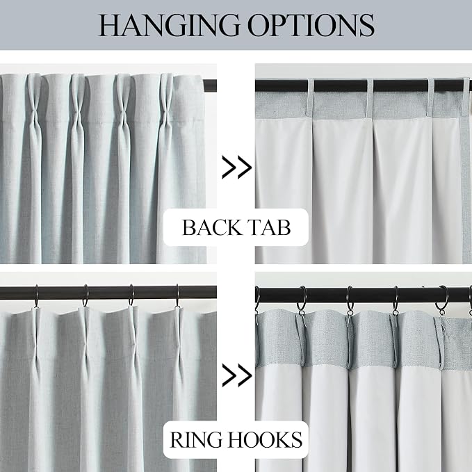Vision Home Pinch Pleated Full Blackout Curtains Linen Blended Room Darkening - Image 4