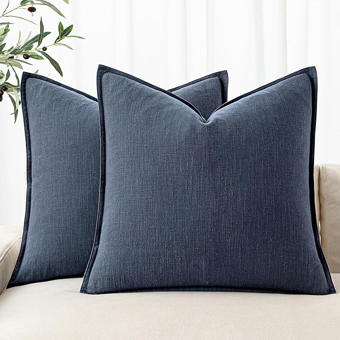 MIULEE Decorative Linen Pillow Covers 18x18 Inch Indigo Blue Boho by MIULEE