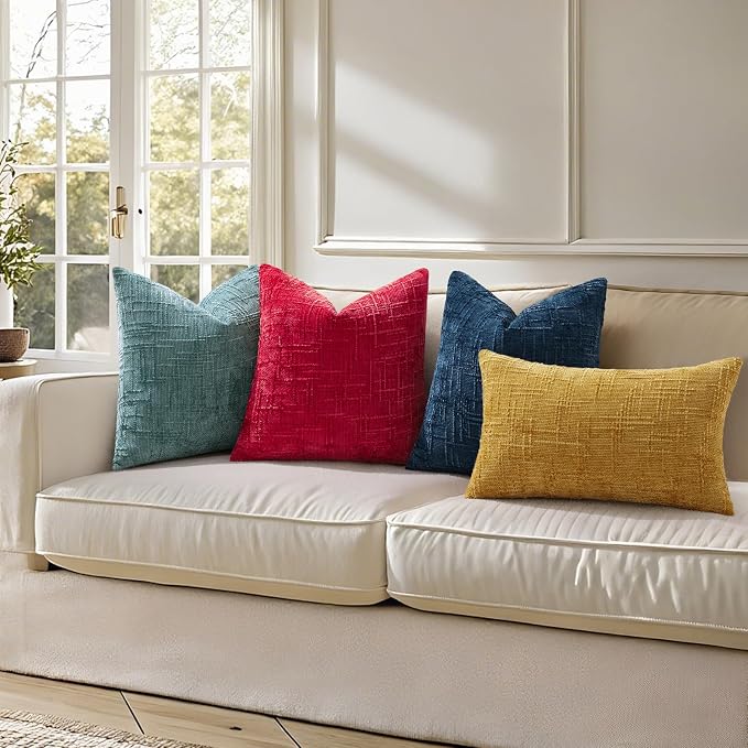decorUhome Red Chenille Throw Pillow Covers 18x18 Set of 2 Textured Soft Cozy - Image 6
