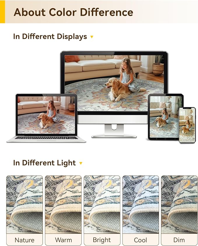 Area Rugs 4ft Washable Non-Slip, Floral Vintage Distress Print Pattern - Image 7