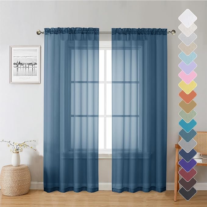 Lecloud Dusty Blue Sheer Curtains 72 Inches Long 2 Panels, Light Filtering by Lecloud