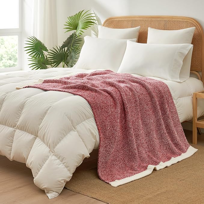 Snuggle Sac Red Throw Blanket for Couch, Super Soft Warm Christmas Red Blankets - Image 7