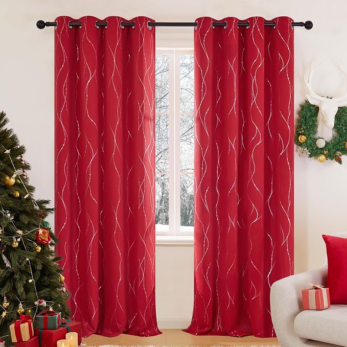 Deconovo Christmas Curtains, Thermal Insulated Noise‑Reduced Drape, Wave Line by Deconovo