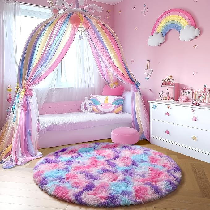 Amdrebio Hot Pink Rainbow Round Circle Area Rug 6Ft - Image 7