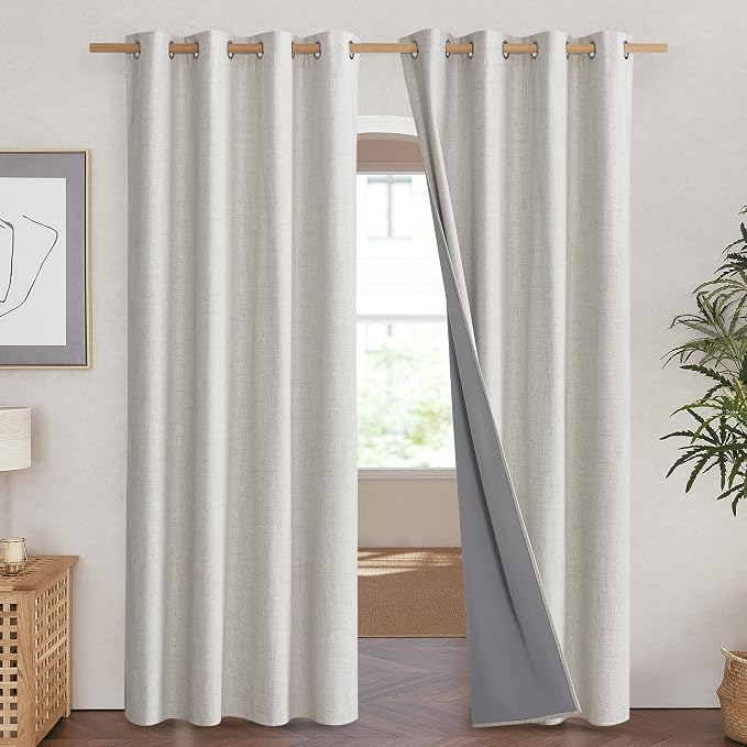 NICETOWN Snowbound Vintage Linen 100% Blackout Curtains - Image 2