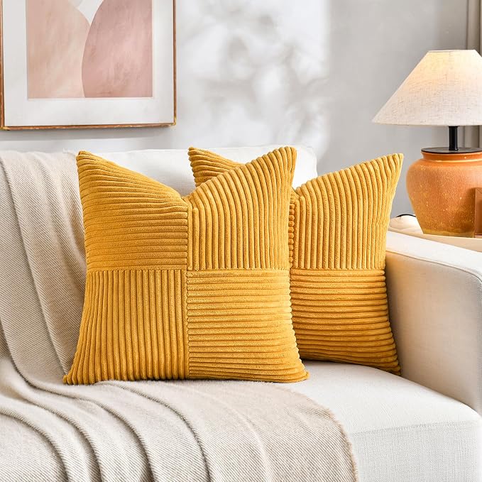 Fancy Homi 2 Packs Gold Yellow Decorative Throw Pillow Covers 22x22 Inch - Image 5