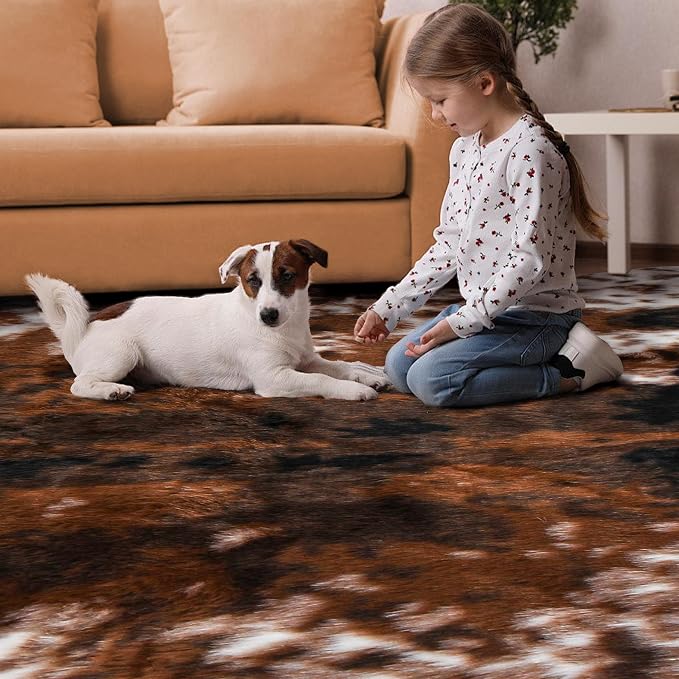Cow Print Faux Cowhide Rug, Fluffy Fur 6.2x8.2 Feet Washable Cow Rugs - Image 5