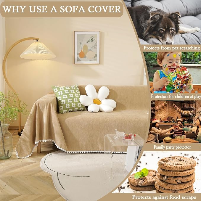 HANDONTIME Khaki Couch Covers for Sectional Sofa L Shape Cute Loveseat Covers - Image 4