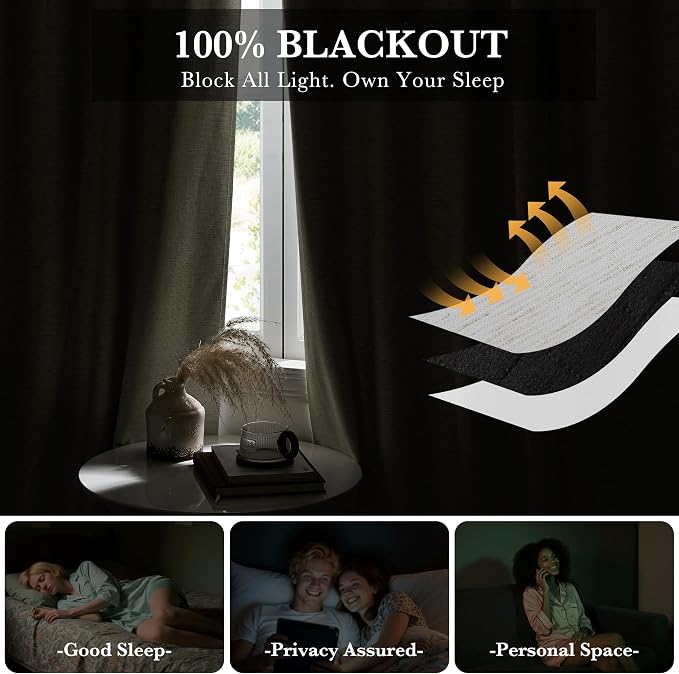 RYB HOME Ivory White 100% Blackout Curtains - Image 3