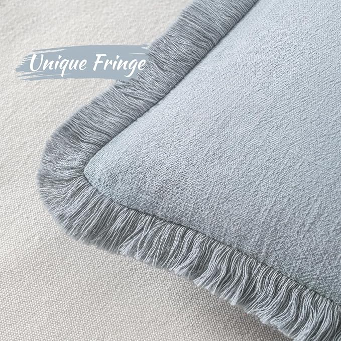 MIULEE Decorative Throw Pillow Covers Neutral Linen Fringe Throw Pillows Set of - Image 3