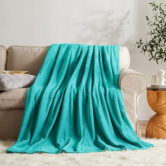 KMUSET Fleece Blanket Twin Size Teal Lightweight Super Soft Cozy Luxury Bed - Image 3