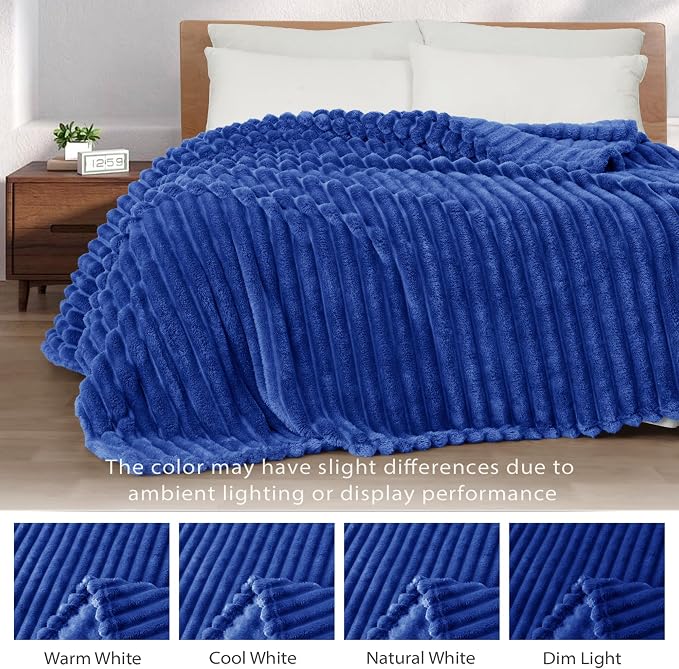 Exclusivo Mezcla Twin Size Flannel Fleece Blanket, Super Soft Striped Jacquard - Image 3
