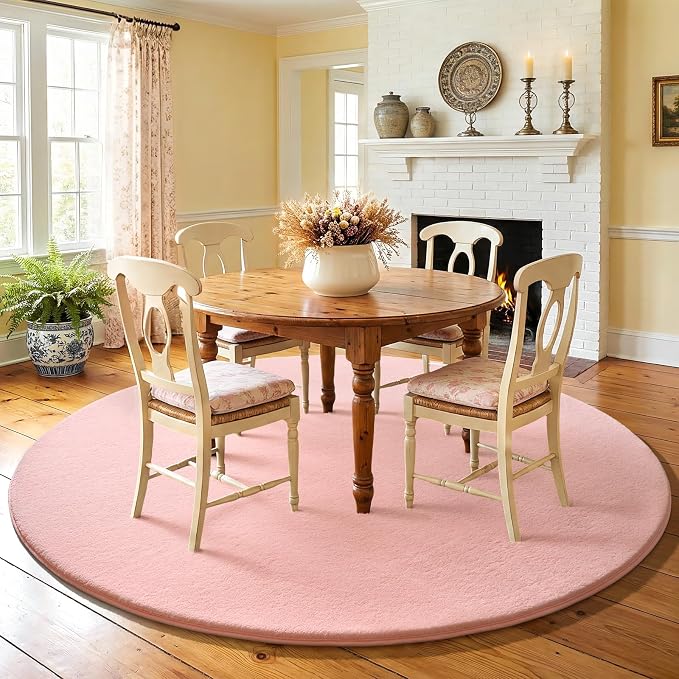 Amearea Pink Round Area Rugs 4ft Washable Circle Rugs - Image 9