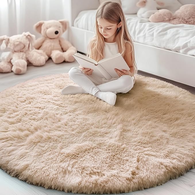 OLANLY Beige Round Rugs for Bedroom by OLANLY