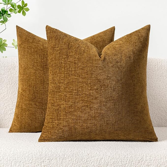 MIULEE Pack of 2 Couch Throw Pillow Covers 18x18 Inch Soft Mustard Chenille by MIULEE