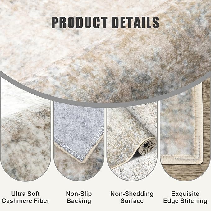 5x7 Area Rug Living Room Rug: Washable Modern Abstract Soft Thin Rug Indoor - Image 7